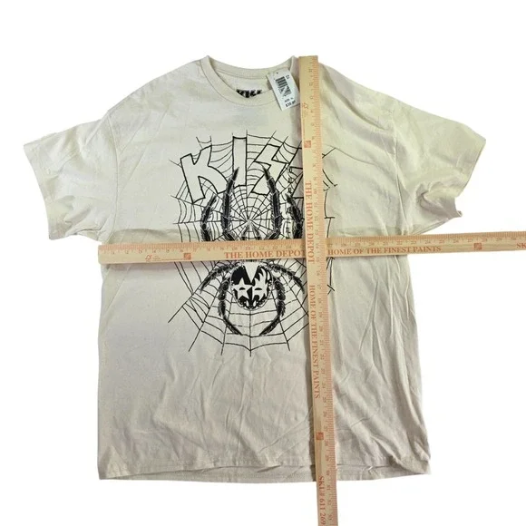 KISS Spider Web Graphic Tee XL Band Tour T-Shirt Beige Rock Vintage Style - Picture 6 of 6
